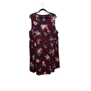 Torrid Challis Print Zip Front Shirt Dress Size 3x Dark Plum Floral Drawstring